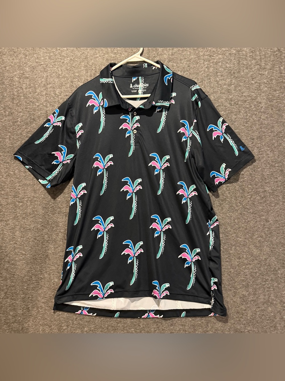 Chubbies Hawaiian Polo Shirt Mens XXL Black Pink Palm Trees Tropical Performance